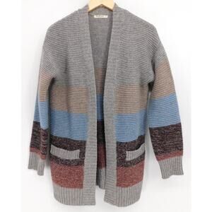 Woolovers‎ Womens Gray Chunky Knit Striped Open Front Cardigan Size Small